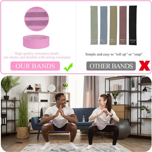 Miniatura 4 de Bandas de resistencia de tela para entrenar, 5 niveles de bandas de glúteos para mujeres y hombres, bandas de tela para ejercicio, bandas