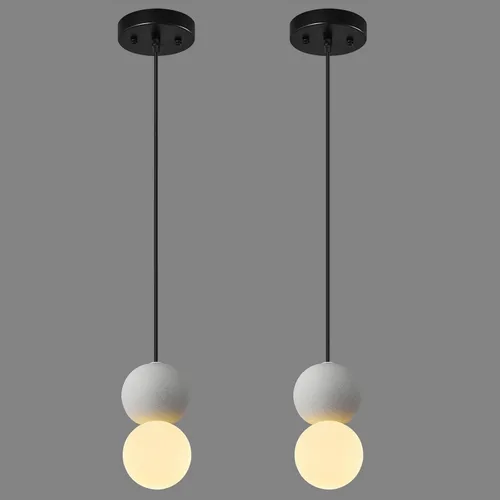 Moderna lámpara colgante de hormigón de 1 luz para isla de cocina, lámpara de techo de bola de vidrio blanco, iluminación colgante para comedor,
