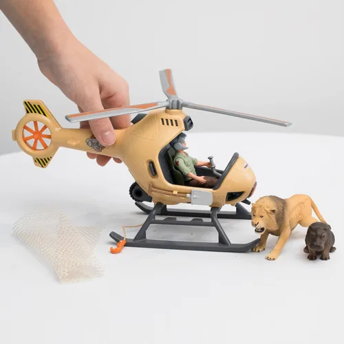 Miniatura 3 de Schleich Wild Life - Juego de helicóptero de rescate de animales de 8 piezas con figuras de león e hipopótamo, altamente detallado, duradero