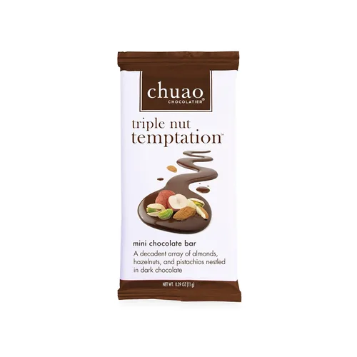 Miniatura 2 de Chuao Chocolatier Triple Nut Temptation - Mini barras de chocolate oscuro Pistachos gourmet, almendras, avellanas, sin conservantes, paquete de 24