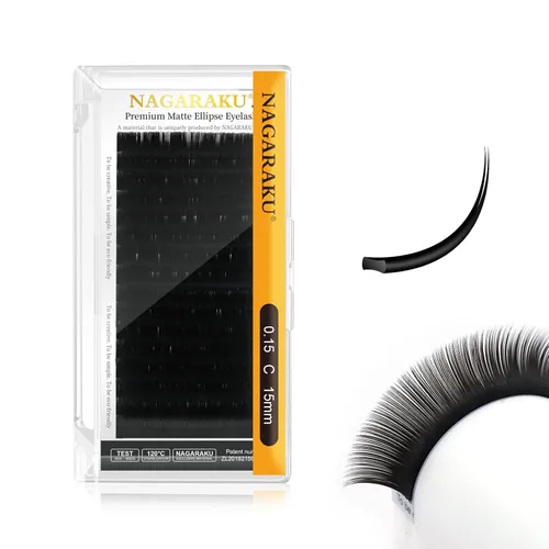 Miniatura 120 de NAGARAKU Extensiones de pestañas elipse con puntas abiertas planas, pestañas individuales de 0.006 in, rizo C, bandeja de mezcla de 0.315-0.591 in