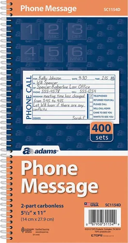 Miniatura 2 de Adams Libro de mensajes para teléfono, duplicado sin carbono, 5.50 x 11 pulgadas, 4 juegos por página, 400 juegos por libro (SC1154D)