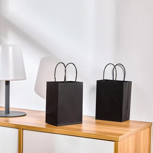 Miniatura 7 de SUNCOLOR 25 bolsas pequeñas de regalo negras con asas, mini bolsas de regalo de 6 pulgadas para recuerdos de fiesta, golosinas y recuerdos de boda