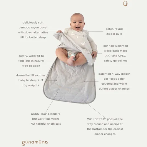 Miniatura 3 de GUNAMUNA Saco de dormir de manga larga para bebés, bolsas de dormir vestibles, rayón suave, 1.0 TOG, esenciales para recién nacidos Ganso