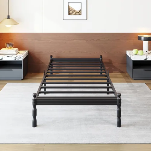 Miniatura 8 de Base de cama resistente de tamaño individual con almacenamiento y tapón de colchón, marco de cama de metal con plataforma, no necesita somier, fácil