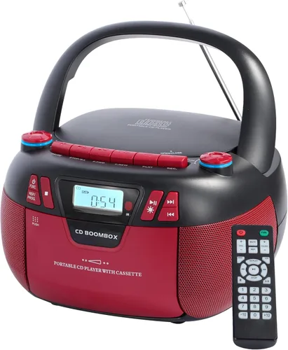 Reproductor de CD Boombox con Bluetooth y reproductor de casete | Radio AM/FM portátil, entrada MP3/USB/AUX, sistema de sonido estéreo con