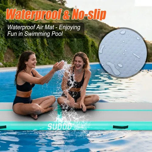Miniatura 6 de SUDOO Gymnastics Air Mat 10ft/13ft/16ft Inflatable Air Tumble Track Mat 4" Thick Tumbling Mat With Pump or No Pump for Training Tumble Yoga Verde