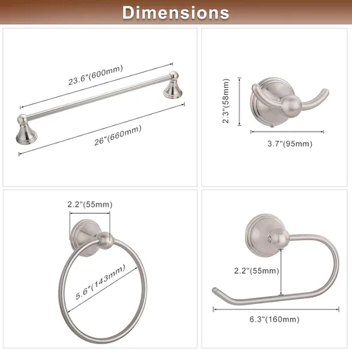 Miniatura 6 de FILTA Juego de accesorios de baño de níquel cepillado, juego de 4 toallas con toallero de 18 o 24 pulgadas Cromo pulido