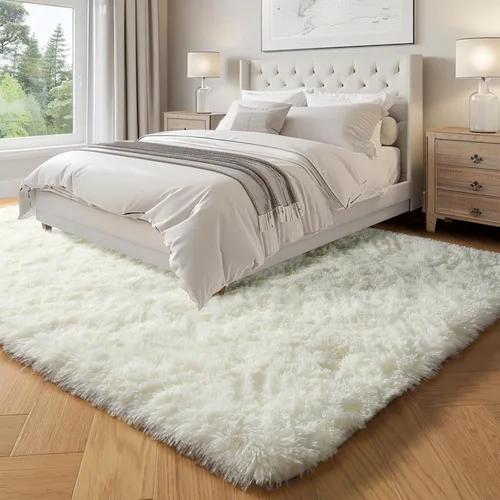 Miniatura 4 de PAGISOFE - Alfombras esponjosas de color blanco, lavables a máquina, de 5 x 7 pies, suaves y peludas, para sala de estar, dormitorio, oficina