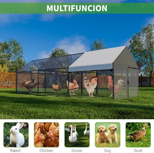Miniatura 6 de NUGRIART Gallinero de Metal con Cubierta Impermeable, 79"x40"x40" Jaula Portátil para Aves de Corral, Gallinero Exterior para Patio Trasero Granja