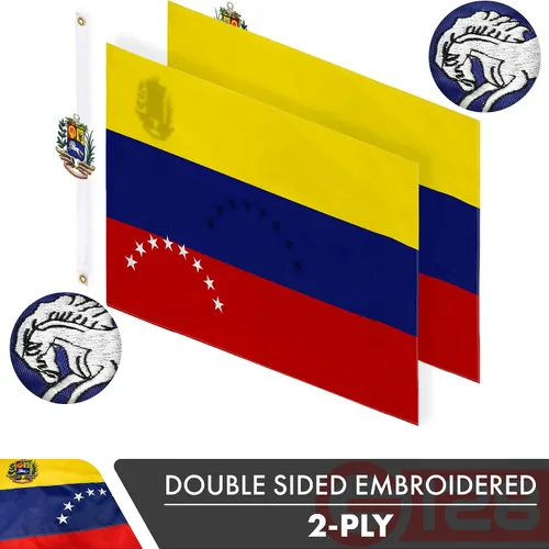 Miniatura 2 de G128 Bandera venezolana de Venezuela 3 x 5 pies Serie ToughWeave doble cara bordado de poliéster 210D Bandera de país, diseño bordado