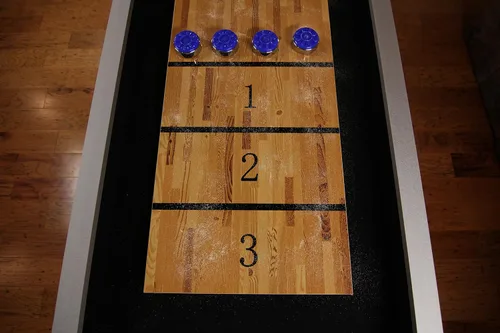 Miniatura 2 de Mesas de Shuffleboard LED Atomic de 9 pies con superficie de juego recubierta de polímero para una acción suave y rápida de disco y patas