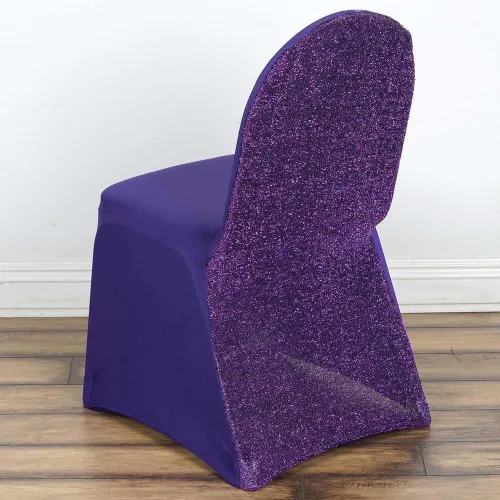 Miniatura 15 de Tableclothsfactory Funda elástica para silla de banquete de elastano negro con brillo metálico para eventos de comedor para banquete de boda