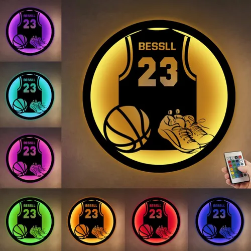 Miniatura 24 de Letrero de metal de jersey deportivo personalizado con luz LED, nombre y número personalizado, letrero de neón con nombre personalizado, decoración