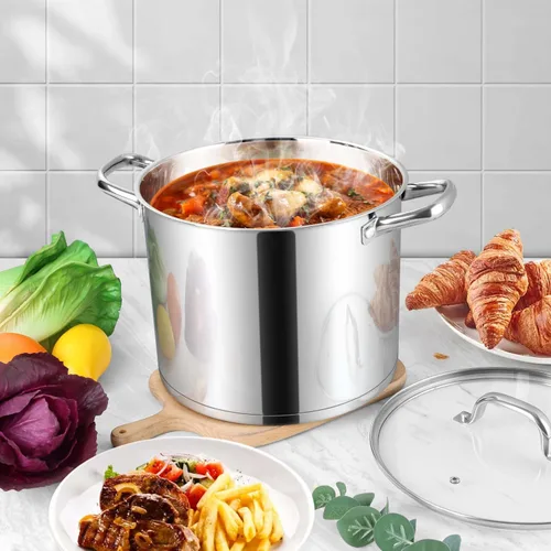 Miniatura 8 de Herogo Olla de acero inoxidable 18/10 de 12 cuartos de galón con tapa, olla grande y resistente compatible con cocinas eléctricas, de gas