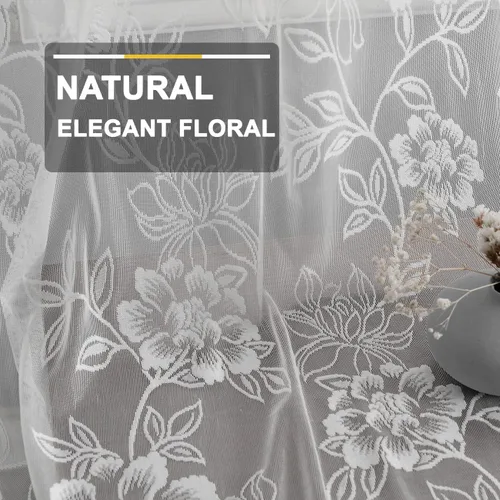 Miniatura 6 de FINECITY Cortinas de encaje blanco para dormitorio, cortinas de encaje floral con bordado vintage de hojas de 72 pulgadas de largo, cortinas