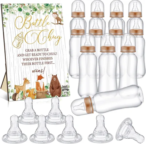 Miniatura 19 de TrelaCo Safari Cool Baby Shower Games Bottle Chug Sign Wooden Jungle Animals Set de regalo para revelación de género suministros de fiesta y 12