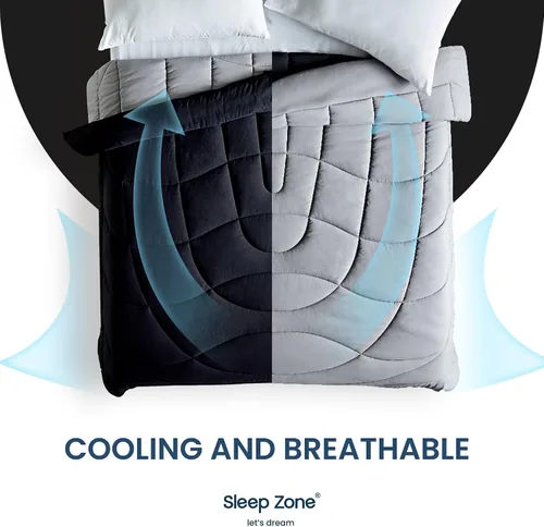 Miniatura 7 de SLEEP ZONE - Juego de edredón reversible y refrescante tamaño matrimonial, relleno alternativo suave, transpirable y cálido para todo el año, lado A