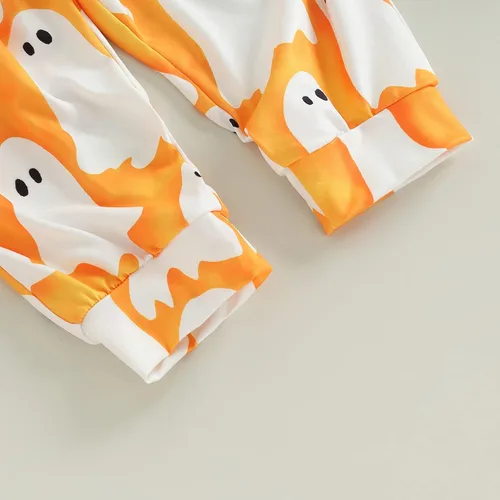 Miniatura 4 de Traje de Halloween para niña pequeña, con estampado de fantasmacalabaza, sin mangas, overol de una pieza