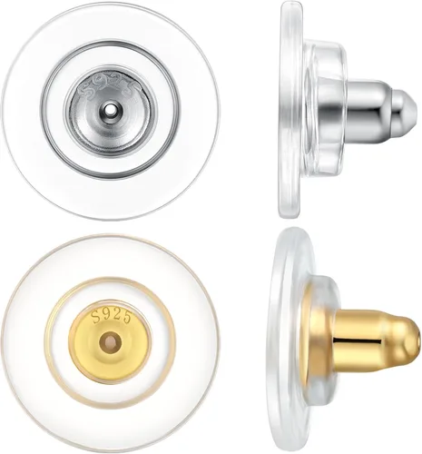 Miniatura 9 de DELECOE 2 pares de parte trasera de aretes de plata de ley 925, parte trasera de aretes chapados en oro de 18 quilates, hipoalergénica, con bloqueo