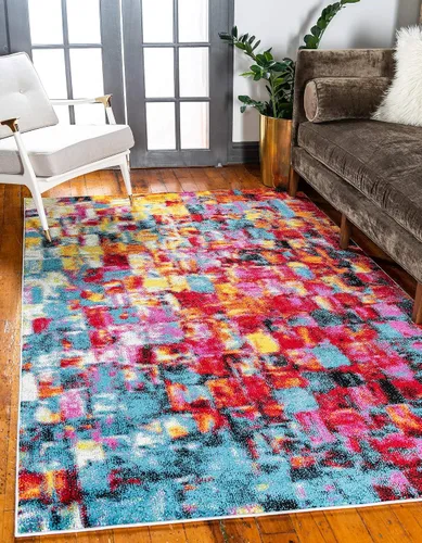 Unique Loom colección Lyon - Alfombra abstracta y moderna, Polipropileno, Multi/Verde