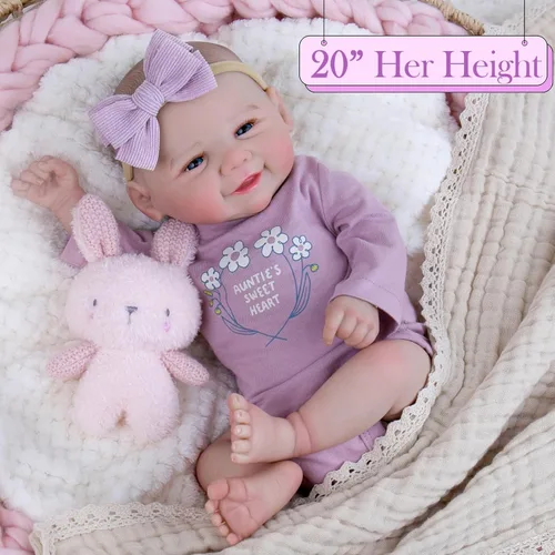 Miniatura 6 de Aori Muñecas de bebé recién nacidas realistas - Muñeca de bebé recién nacida sonriente de 20 pulgadas con cuerpo con peso para abrazar, extremidades