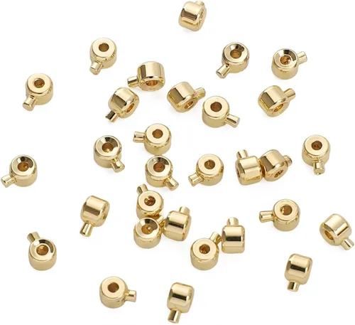 Miniatura 4 de BEADIA - Hebilla de línea de pesca cilíndrica chapada en oro de 14 quilates, tapas de extremo de 3.2 mm, 30 piezas para hacer joyas