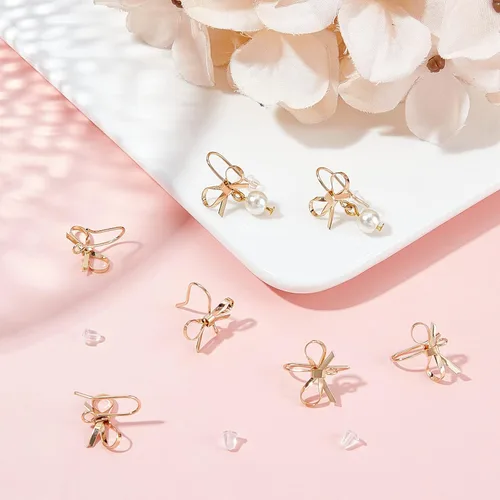 Miniatura 5 de SUPERFINDINGS 24 aretes de tuerca con lazo de latón, aretes dorados con lazo y 40 tuercas de plástico para hacer joyas
