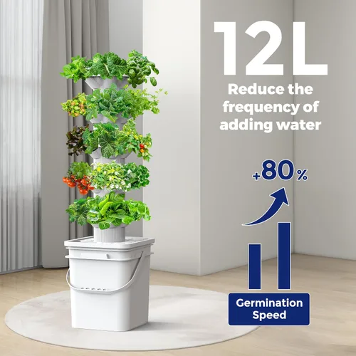Miniatura 5 de SJZX - Kit de sistema de cultivo hidropónico, torre hidropónica de 5 capas, 30 agujeros de plantación, sistema de jardinería vertical que ahorra