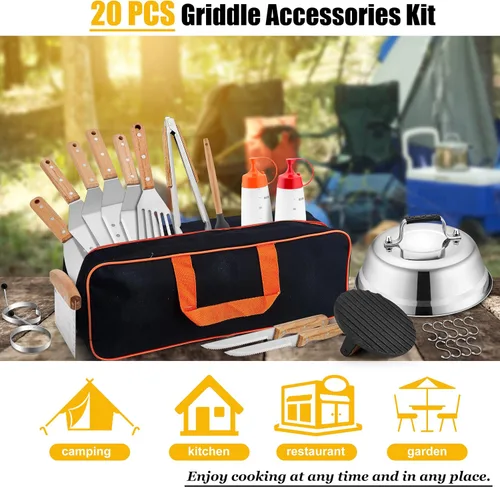 Miniatura 8 de HaSteeL - Juego de 20 accesorios para parrilla, juego de espátulas de metal resistente, herramientas Teppanyaki de acero inoxidable para parte