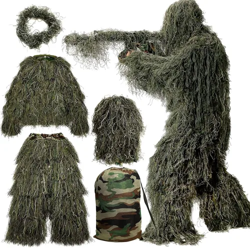 Miniatura 10 de MOPHOTO Traje de caza de camuflaje 3D 5 en 1, chaqueta, pantalones, capucha, bolsa de transporte para adultos y jóvenes, M/L, XL/XXL