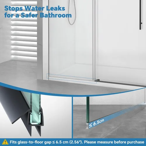 Miniatura 2 de Sello inferior de puerta de ducha, tira de sello de 2 piezas, PVC transparente, 36" de longitud, se ajusta a vidrio de 10 mm de espesor, previene