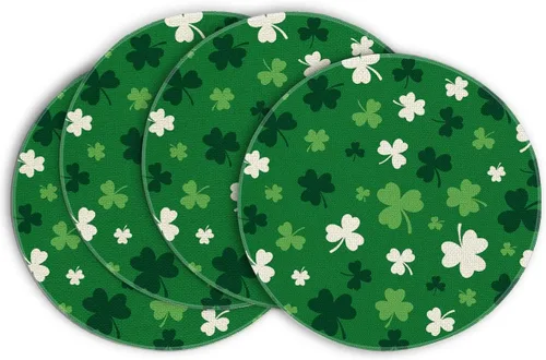 Miniatura 10 de Artoid Mode Juego de 4 manteles individuales del día de San Patricio con trébol beige de 12 x 18 pulgadas para decoración de fiestas, cocina, comedor