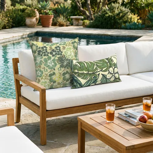 Miniatura 658 de Juego de 2 almohadas para exteriores de 16 x 16 pulgadas, repelentes al agua con interiores, para muebles de patio, hogar, jardín, geometría bohemia