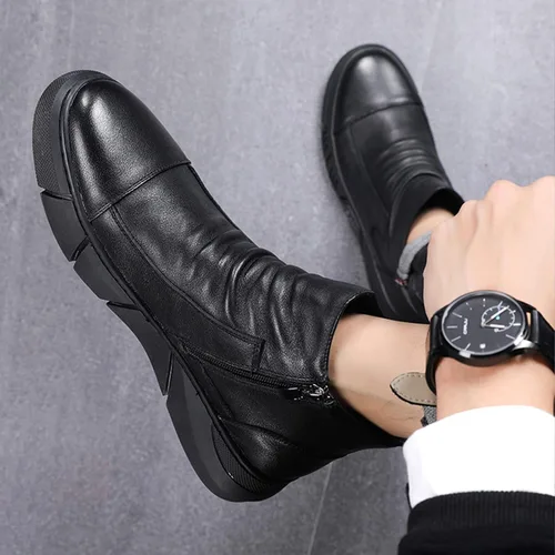 Miniatura 14 de Keilinia Botas de cuero casuales de alta calidad italianas negras para hombre, botines antideslizantes que absorben los golpes para otoño 2022