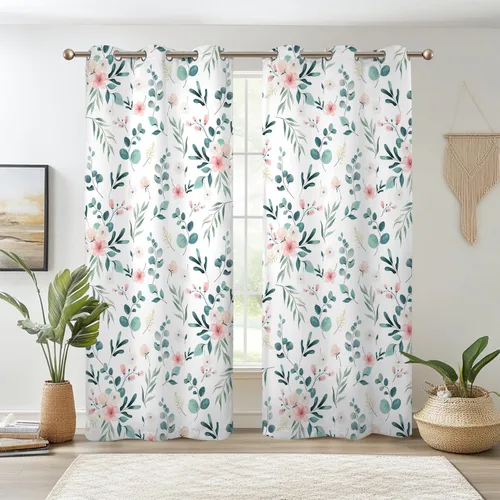 Miniatura 26 de Renaiss - Cortinas opacas florales boho, cortinas de ventana con aislamiento térmico y estampado de flores y plantas bohemias para dormitorio
