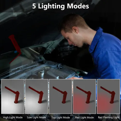 Miniatura 2 de Luz de trabajo portátil, luces de trabajo recargables con gancho colgante de base magnética, rotación de 360°, 5 modos, COB LED de 800 lúmenes, luz