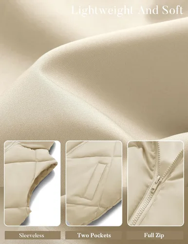 Miniatura 5 de MEROKEETY Chaleco acolchado para mujer, sin mangas, con cremallera, con cuello alto, con bolsillos