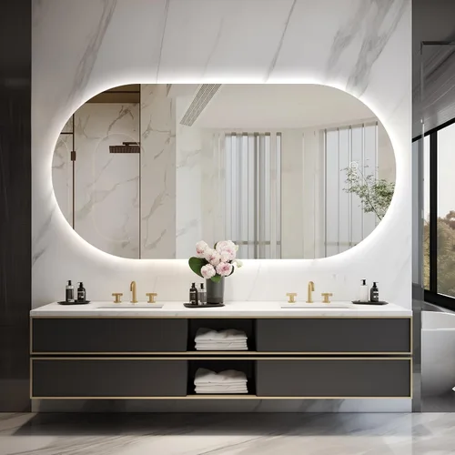 Miniatura 10 de Espejo LED ovalado de 36 x 24 pulgadas para baño, espejo de tocador iluminado en forma de píldora con luces, espejo retroiluminado sin marco montado