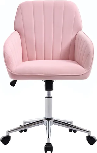 Miniatura 25 de Silla de escritorio de oficina de terciopelo con ruedas y base dorada, moderna silla giratoria ajustable, sillas de tocador tapizadas con brazos