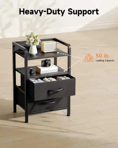 Miniatura 7 de Lazzanto Mesita de noche para dormitorio, mesita de noche con estación de carga y tira de luz LED, mesita de noche con estante de almacenamiento y 2