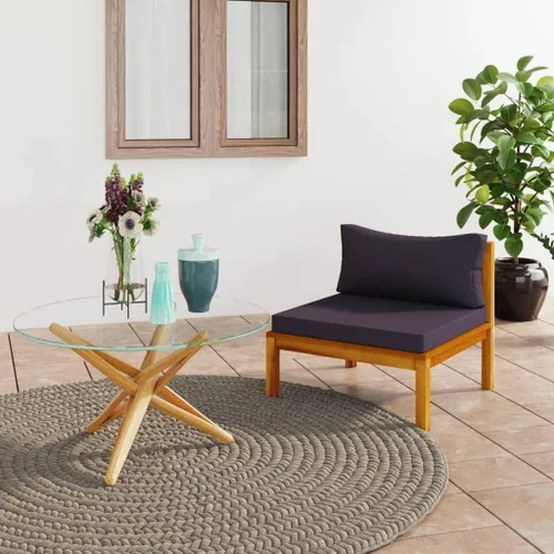 Miniatura 14 de Sofá de salón seccional con cojín gris oscuro, madera de acacia maciza para sala de estar, apartamento, dormitorio y oficina