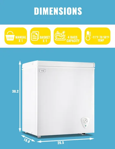 Miniatura 7 de WANAI Congelador de pecho pequeño con cesta de almacenamiento extraíble, puerta superior, compacto, 7 engranajes, control de temperatura