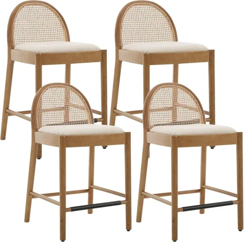 Miniatura 21 de DUOMAY Juego de 2 taburetes de mostrador modernos de ratán beige, 26 pulgadas de altura - Taburetes de bar de madera tapizados en lino con respaldo
