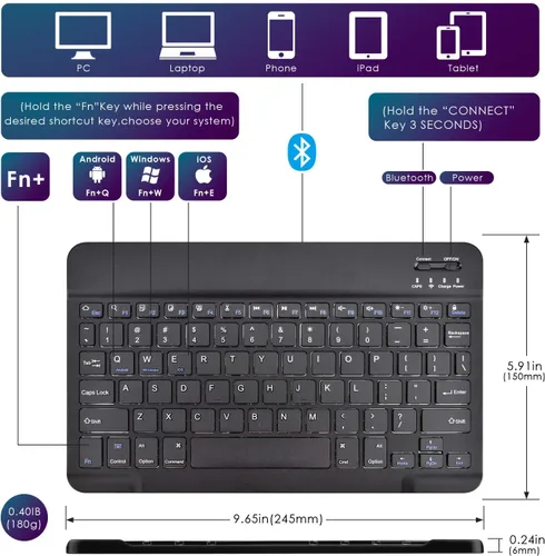 Miniatura 4 de DETUOSI Funda universal para tableta Android de 10.1 pulgadas con teclado, teclado Bluetooth inalámbrico extraíble + funda de cuero sintético +