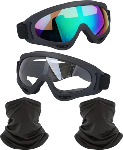 Miniatura 24 de LJDJ Gafas de motocicleta, paquete de 2 unidades, para motocross, ATV, motocross, senderismo, protección con 2 unidades de máscara bandana
