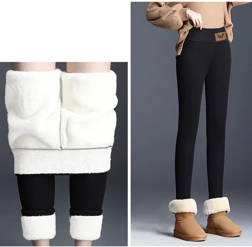 Miniatura 7 de Pantalones deportivos cálidos con forro de sherpa para mujer, de cintura alta, con forro polar, pantalones largos gruesos para exteriores
