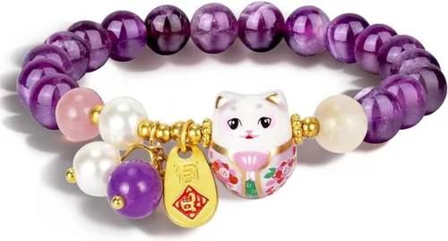 Miniatura 9 de Pulsera de gato de la suerte Feng Shui, joyería de buena suerte para mujer, protección de riqueza y fortuna, pulseras de cristal de piedras