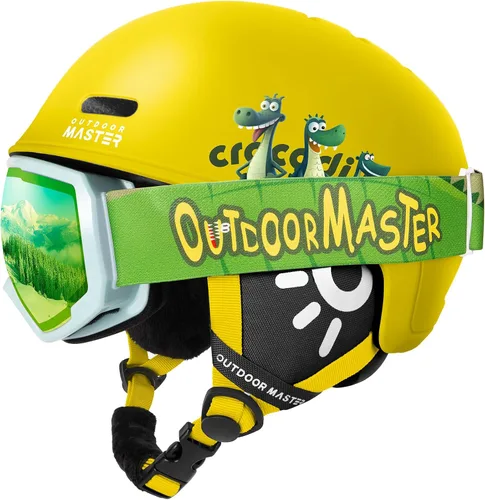 Miniatura 11 de OutdoorMaster - Juego de casco y gafas de esquí para niños, casco de snowboard, carcasa de PC duradera y espuma EPS, casco de nieve con 12 Blanco