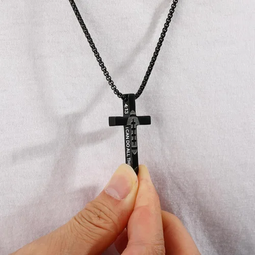 Miniatura 4 de Collar de cruz con versículo bíblico de fútbol para niños y hombres, cadena con colgante de acero inoxidable, joyería de regalo para hijo, niños